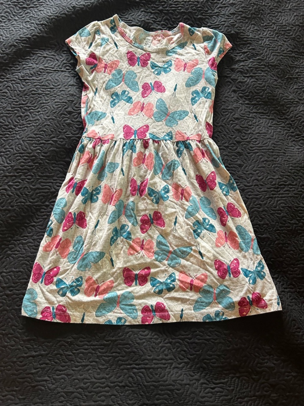 Carter's Butterfly Print Cotton Dress in Pink & Teal